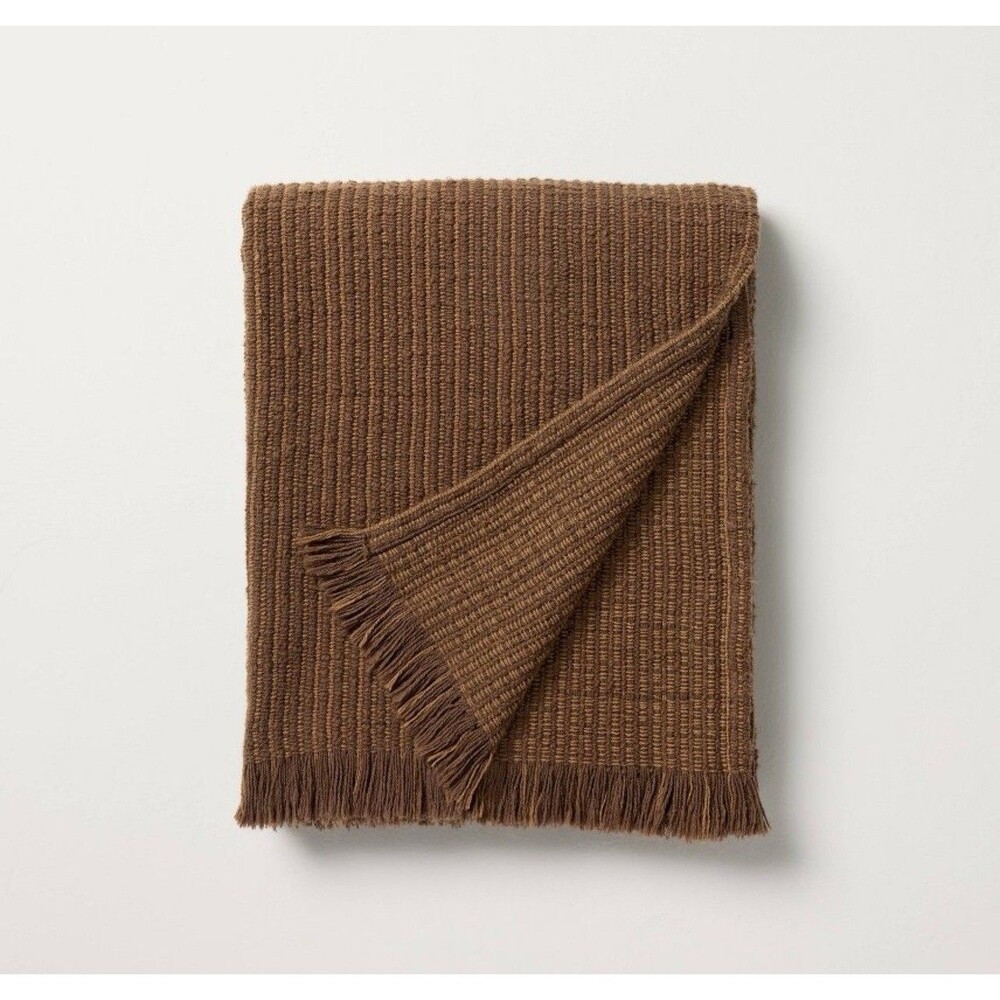 Textured Stripe Chunky Throw Blanket Brown - Hearth & Hand with Magnolia